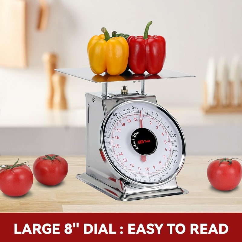 ta da 44 LBS Stainless Steel Mechanical Kitchen Scale Heavy Duty Portion-Control Food Scale Produce Scale with Stainless Steel Platform - Image 4